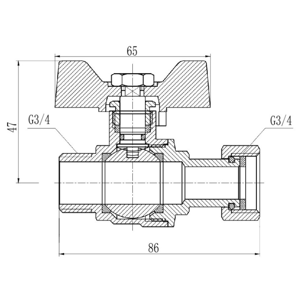Кран кульовий Thermo Alliance Forte 3/4" ВЗ прямий, PN40, з накидною гайкою, метелик SF261W20