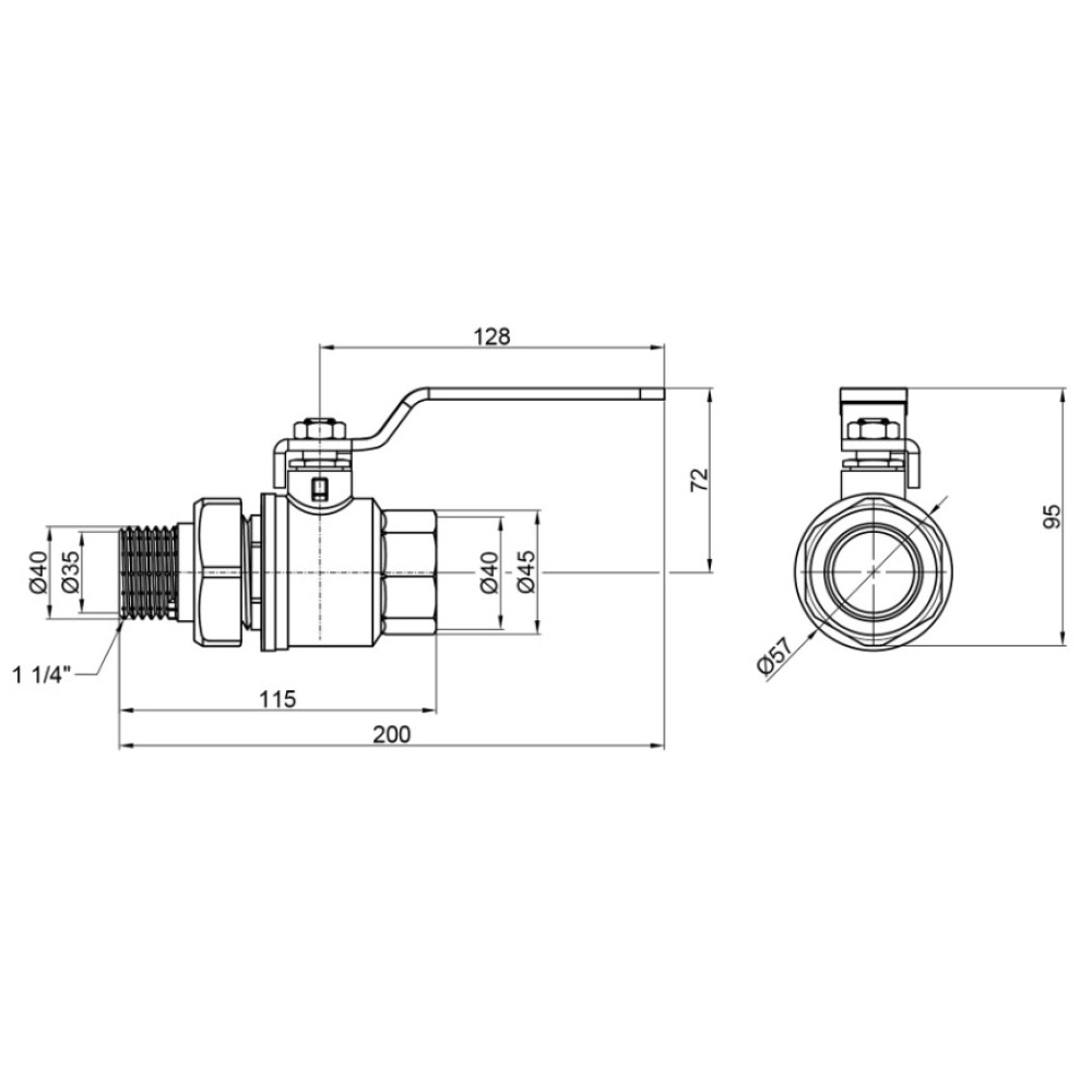 Кран шаровой "Американка" Thermo Alliance Standart 1 1/4" ВН прямой, латунь, PN30, рычаг SD220W32