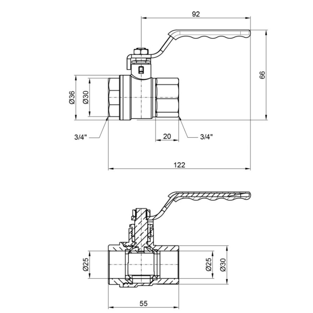 Кран кульовий Thermo Alliance Standart 3/4" ВВ прямий, нікель, PN40, важіль SD600NW20PN40