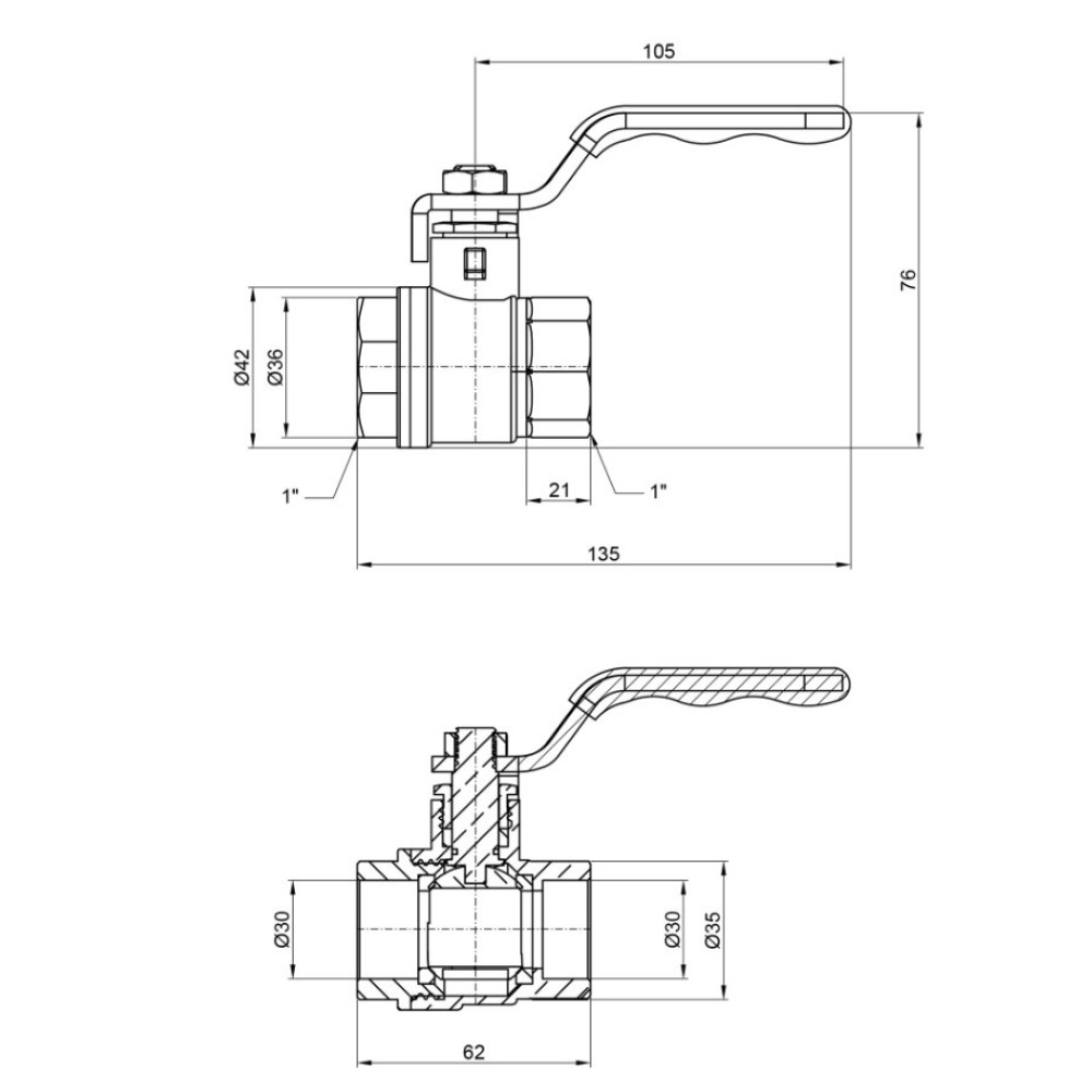 Кран кульовий Thermo Alliance Standart 1" ВВ прямий, PN40, важіль SD600NW25PN40