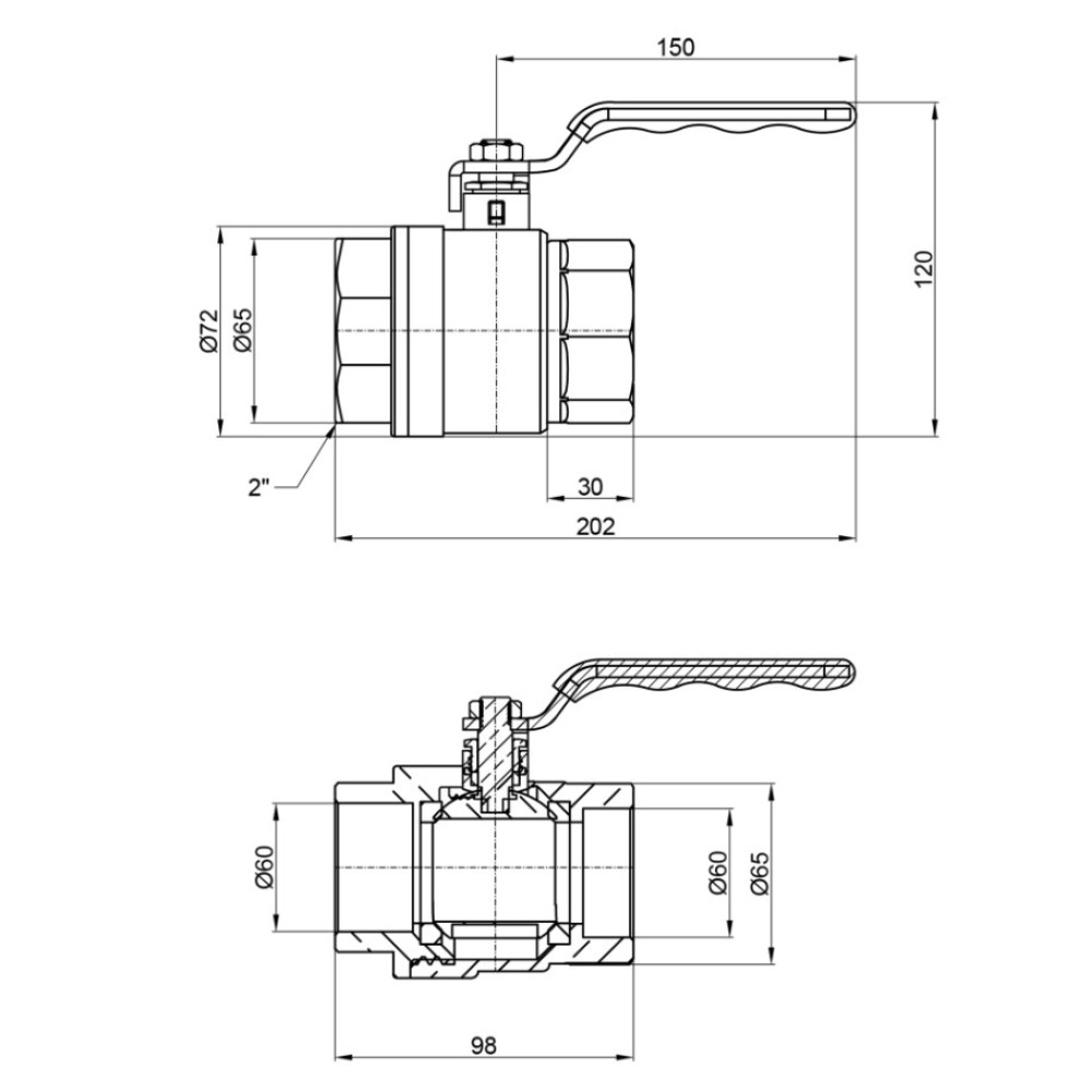 Кран кульовий Thermo Alliance Standart 2" ВВ прямий, нікель, PN40, важіль SD600NW50PN40