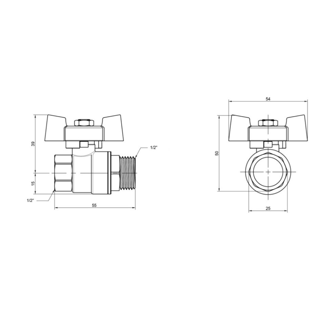 Кран кульовий Thermo Alliance Standart 1/2" ВЗ прямий, PN40, метелик SD607NW15PN40