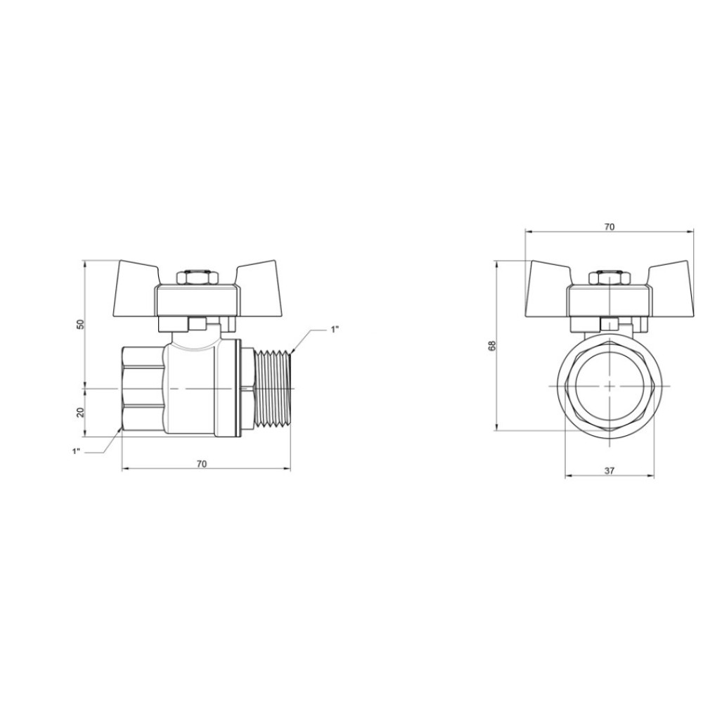 Кран кульовий Thermo Alliance Standart 1" ВЗ прямий, PN40, метелик SD607NW25PN40