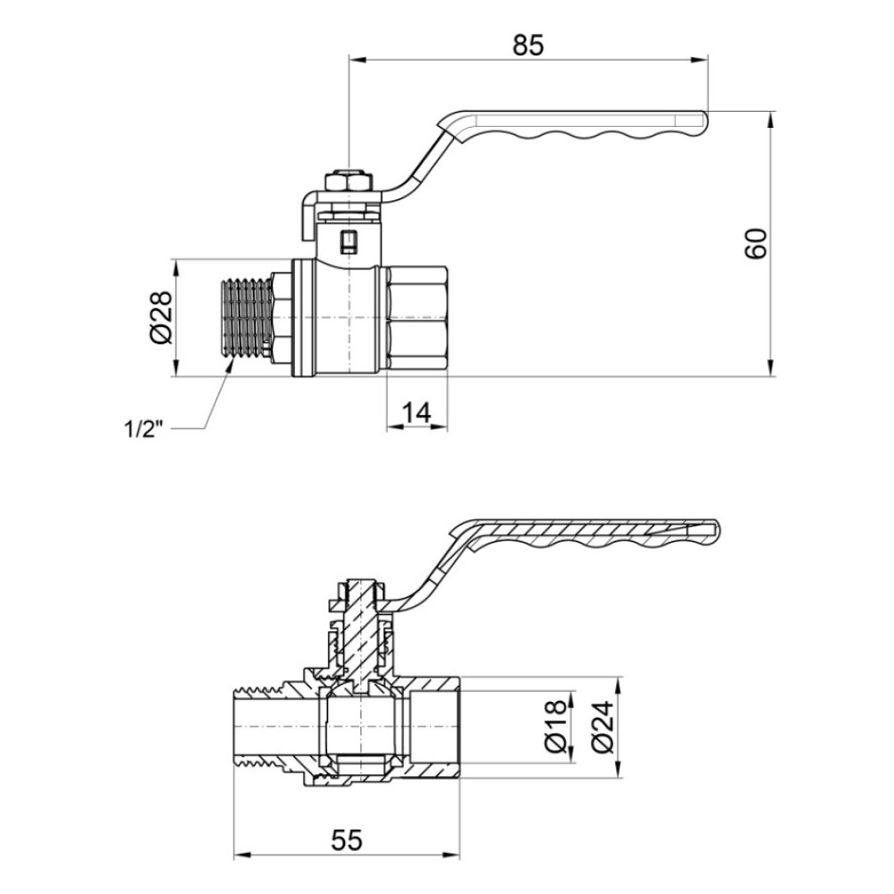 Кран кульовий Thermo Alliance Standart 1/2" ВЗ прямий, PN40, важіль SD605NW15PN40