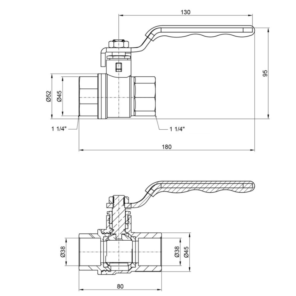 Кран кульовий Thermo Alliance Standart 1 1/4" ВЗ прямий, PN40, важіль SD605NW32PN40
