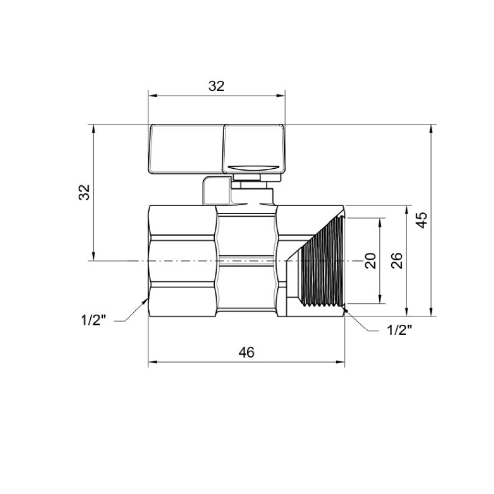 Кран кульовий міні Thermo Alliance Forte 1/2" ВВ прямий, півметелик SF265W15