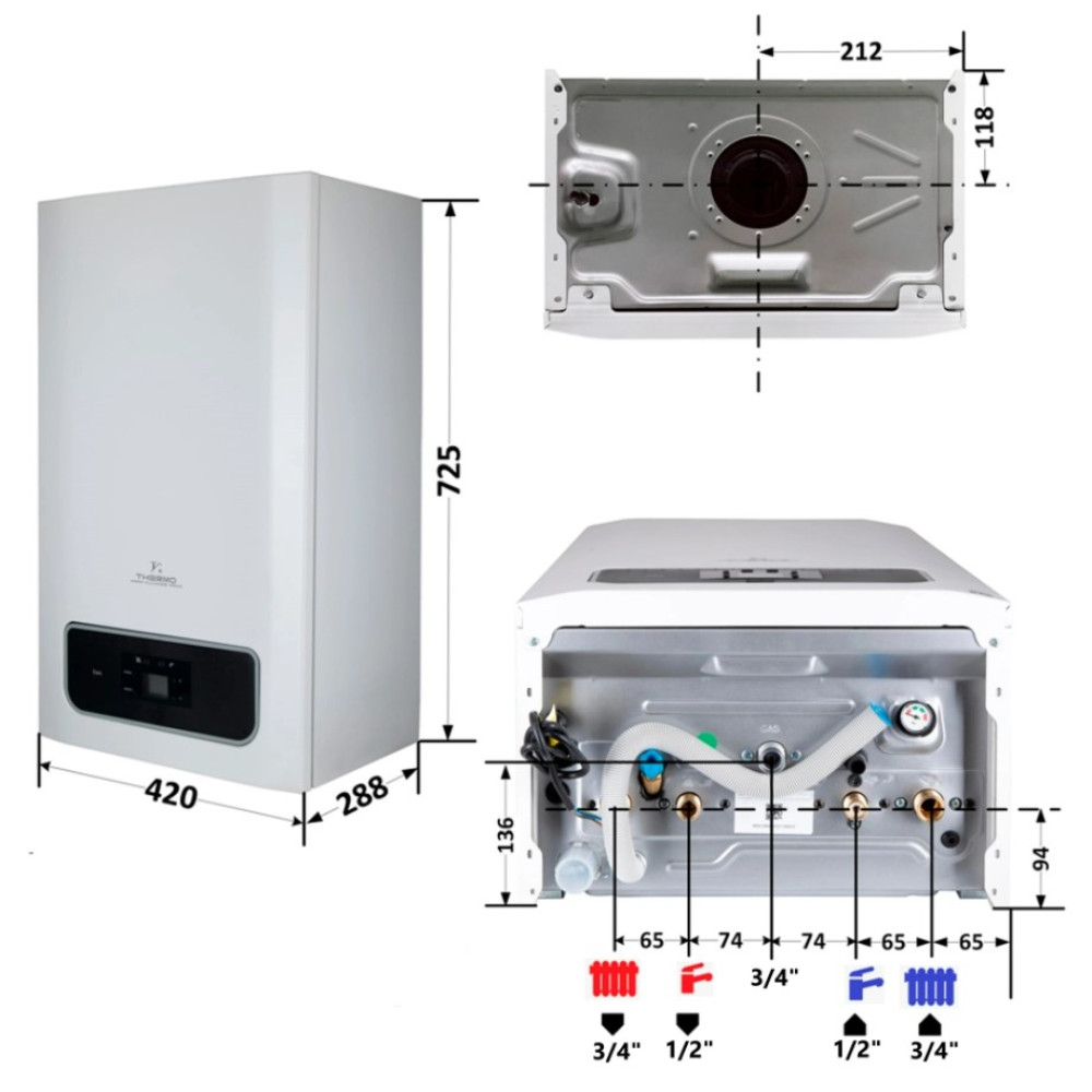 Котел газовый Thermo Alliance Ewa 28 кВт, двухконтурный, конденсационный, навесной, с двумя теплообменниками KM0728350101005911