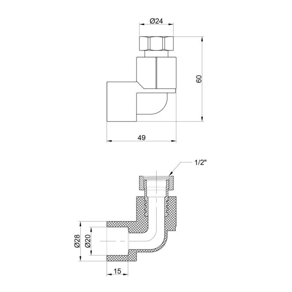 Кутник PPR Thermo Alliance з накидною гайкою 20х1/2" ВР DSE701
