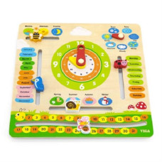 Деревянный календарь Viga Toys с часами, на английском языке (44538)