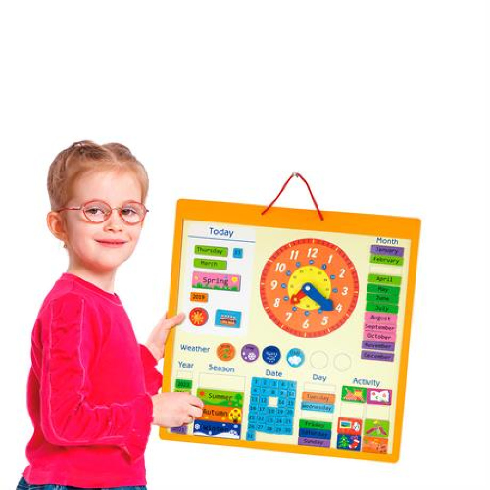 Магнітний календар Viga Toys з годинником, англійською мовою