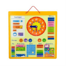 Магнитный календарь Viga Toys с часами, на украинском языке