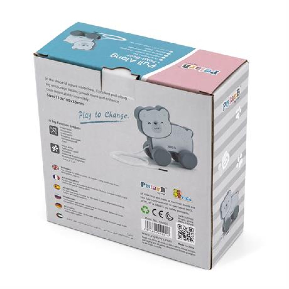 Дерев'яна каталка Viga Toys PolarB Білий ведмедик (44001)