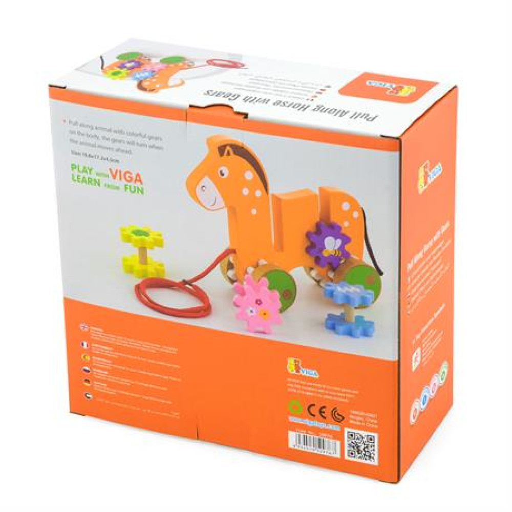 Дерев'яна каталка Viga Toys Конячка з шестірнями (50976)
