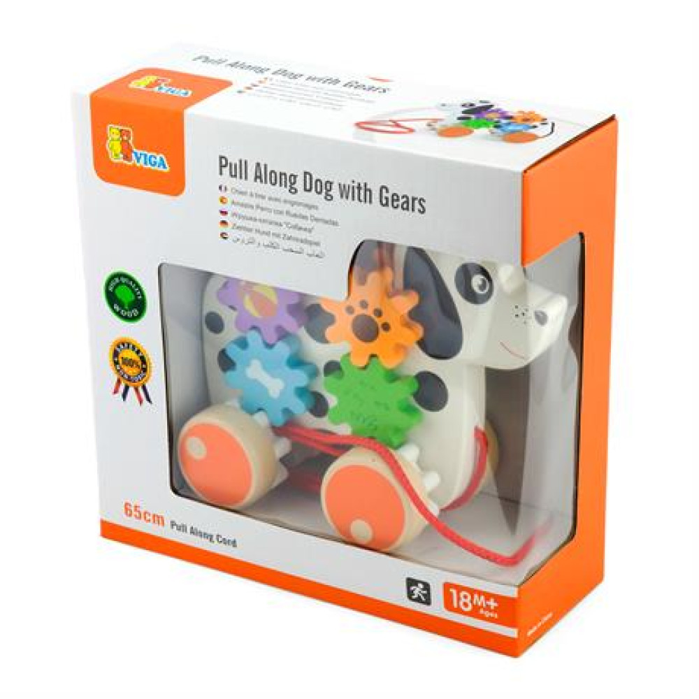 Дерев'яна каталка Viga Toys Собачка з шестернями (50977)