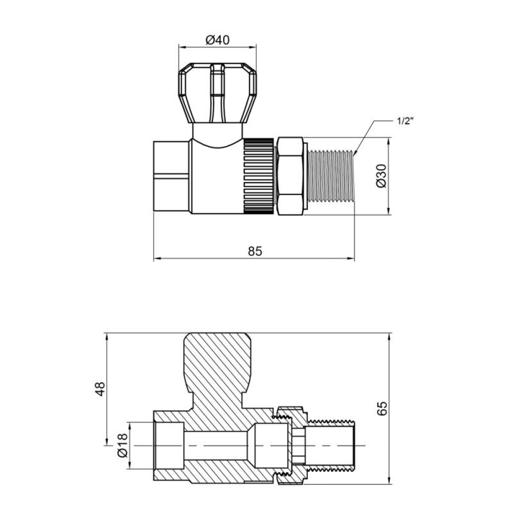 Кран кульовий радіаторний PPR Alfa Plast 20х1/2" прямий APSRBB2012X