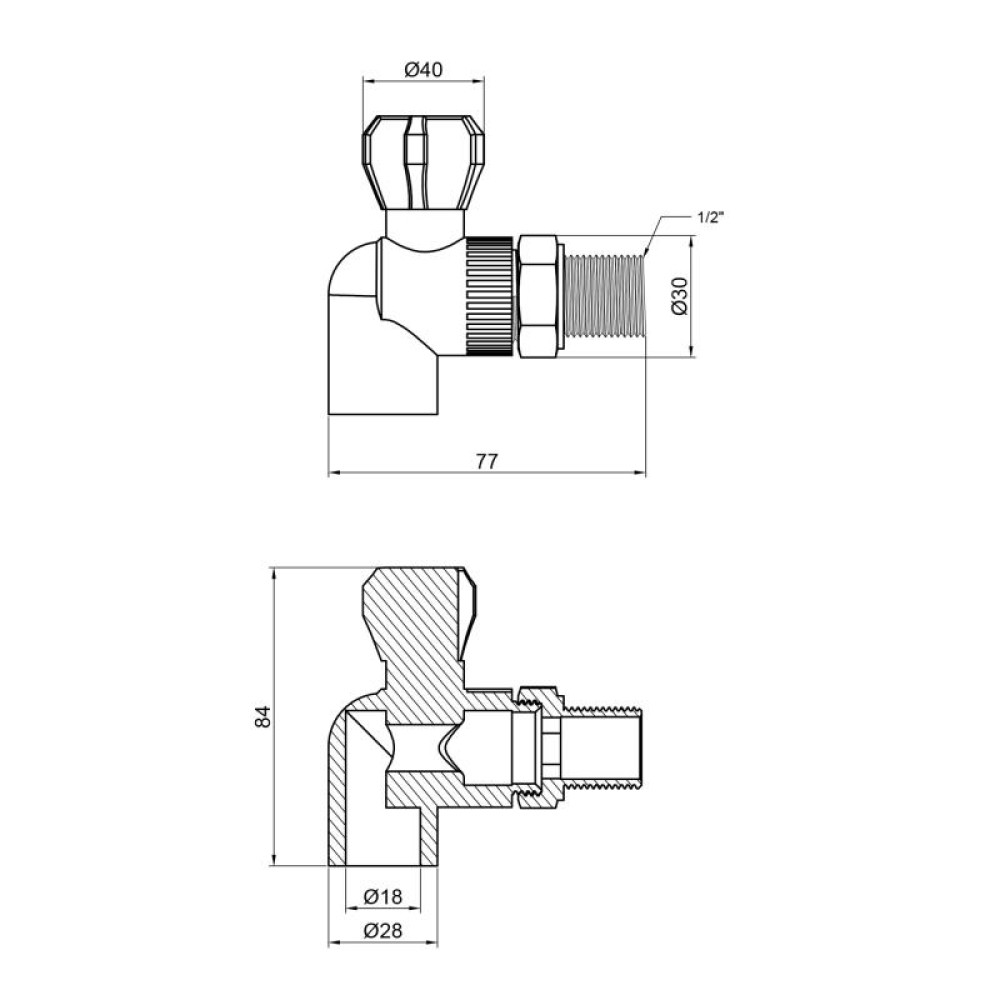 Кран кульовий радіаторний PPR Alfa Plast 20х1/2" кутовий APARBB2012X