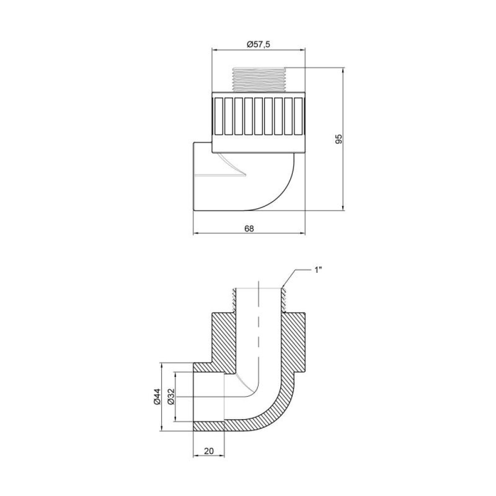 Кутник PPR Alfa Plast 32х1" ЗР APMTEX321XX
