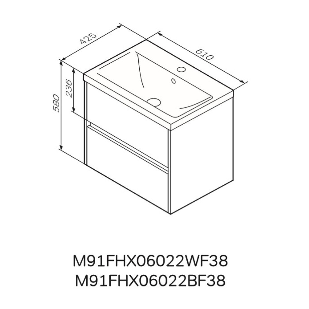Тумба підвісна AM.P GEM S 60 см з умивальником (M91-FHX0602-WC0602BF38)