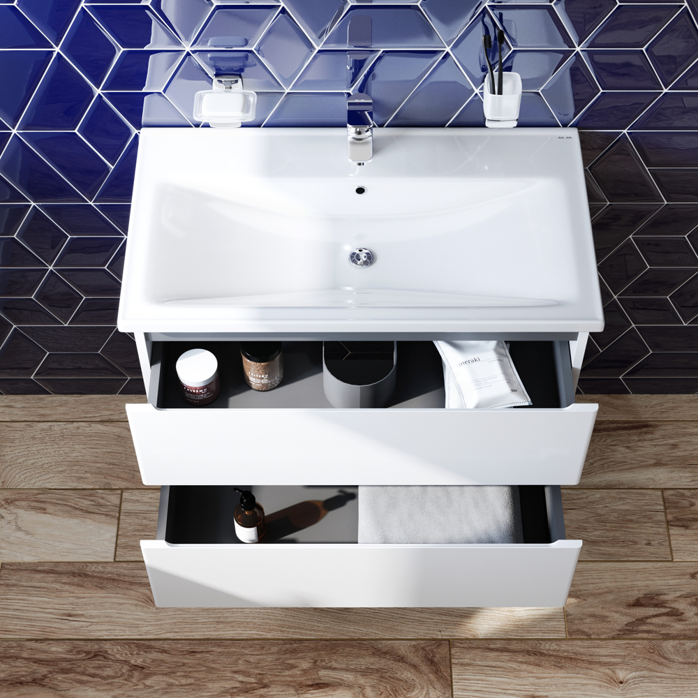 Тумба подвесная AM.PM X-Joy 80 см белый глянец с умывальником (M85-FHX0802-WC0802WG38)