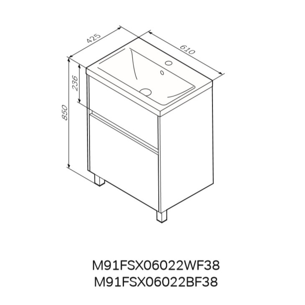 Тумба підлогова AM.PM GEM S 60 см з умивальником M91-FSX0602-WC0602BF38