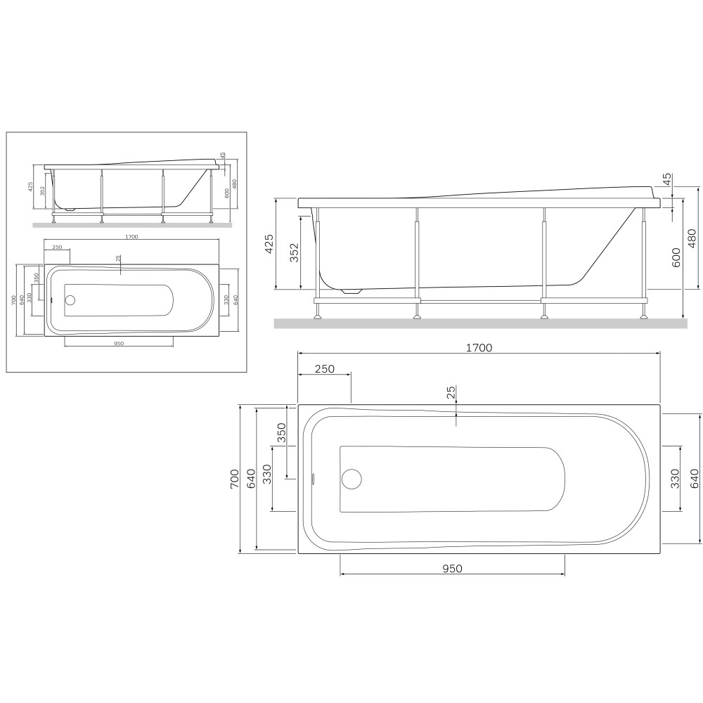 Панель для ванни AM.PM Like A0 170x70 фронтальна (W80A-170-070W-P)