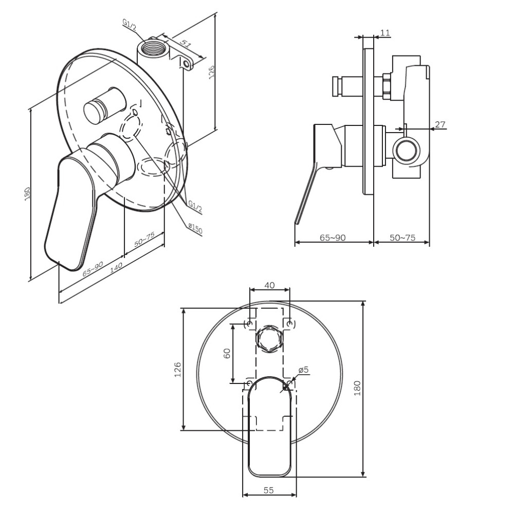 Змішувач для ванни та душу AM.PM X-Joy F85A45000
