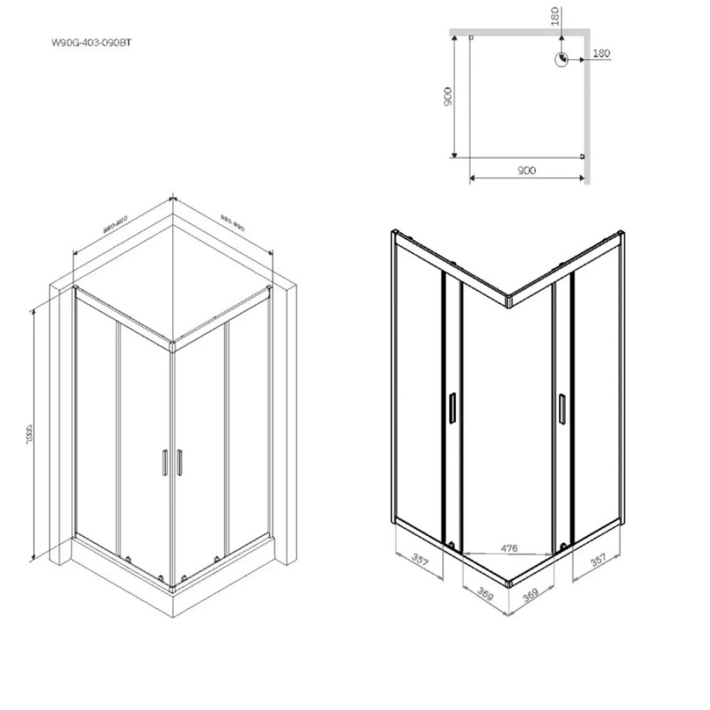 Душова кабіна AM.PM Gem 5-corner Pivot W90UG-403-9090MT