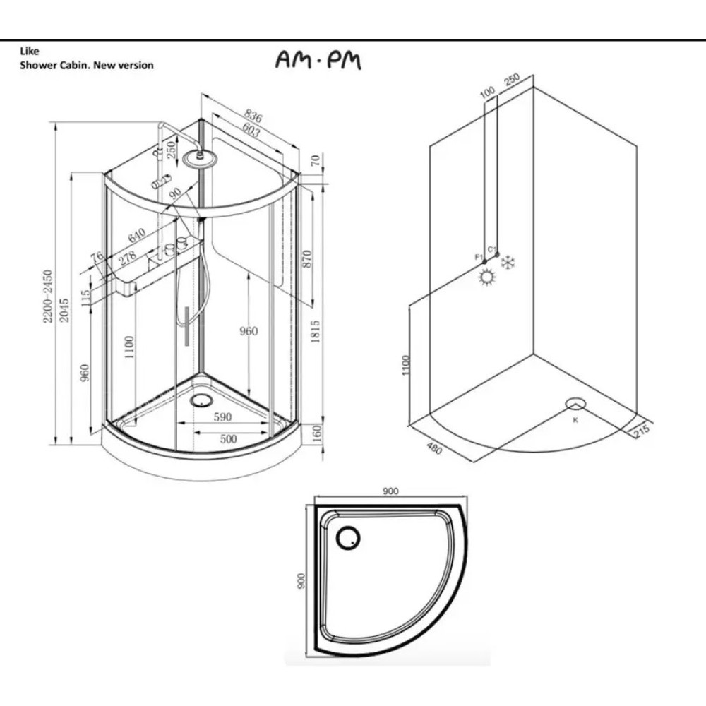 Душова кабіна AM.PM Joy Round W95G-301-100CM