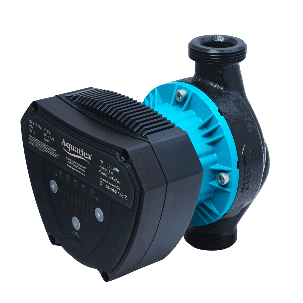 Циркуляционный насос Aquatica GPA25-8/180 IV энергосберегающий, 8-130Вт Hmax 8м Qmax 108л/мин Ø1½" 180мм + гайки (774075)