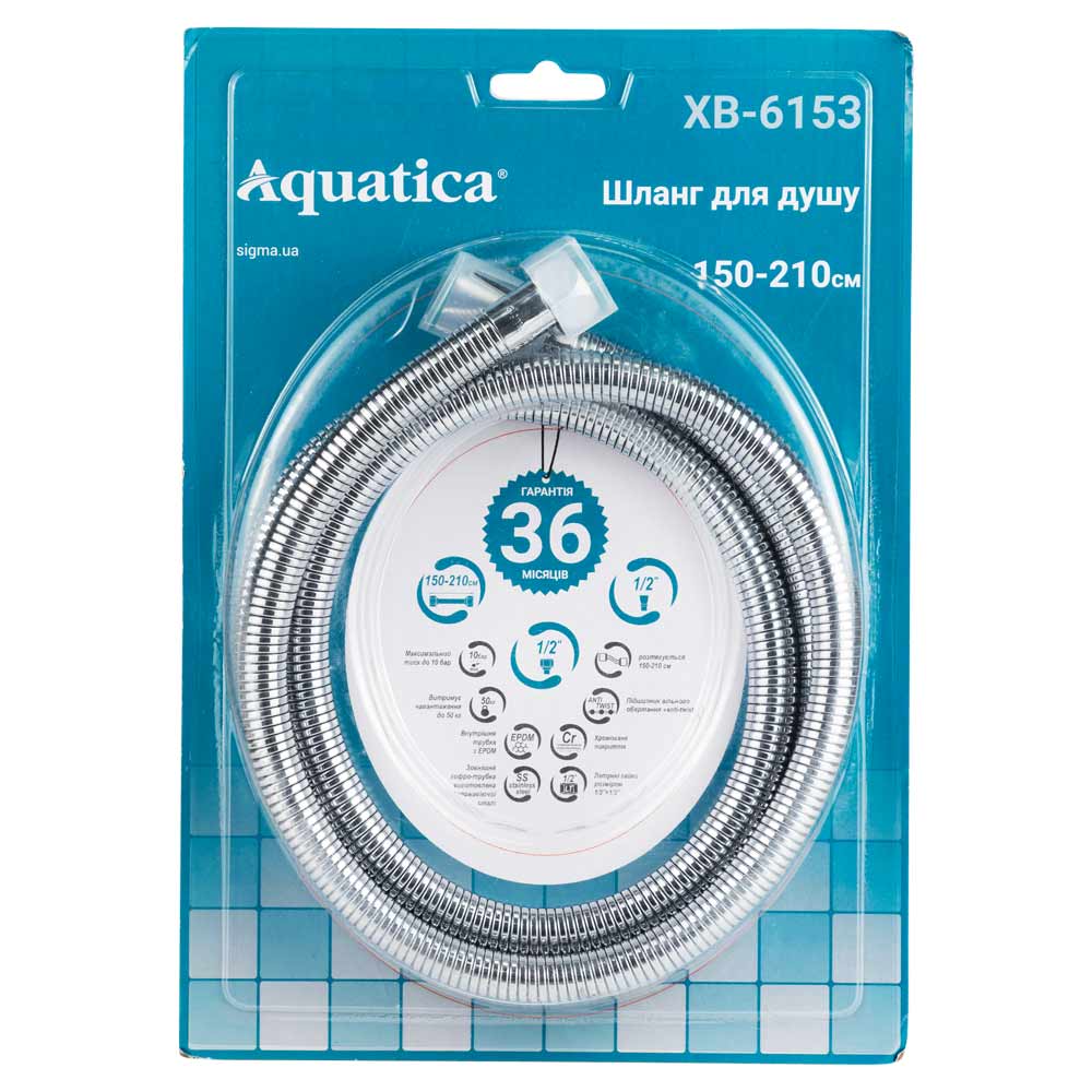 Шланг для ручного душа Aquatica 1/2" SS усиленный хромированный растяжной с подшипником 150-210 см (9792010)