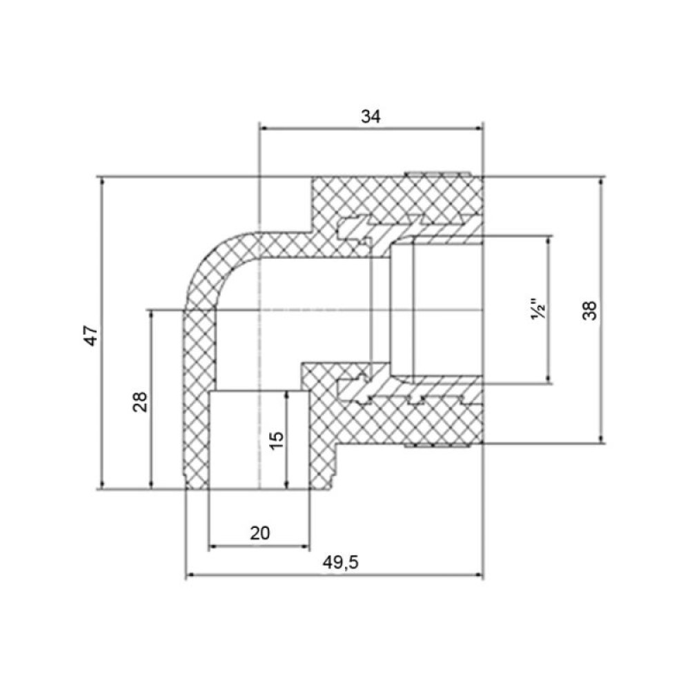 Кутник PPR Blue Ocean 20х1/2", 90° ВР SD00009983