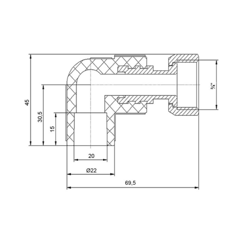 Кутник PPR з накидною гайкою Blue Ocean 20х3/4", 90 ° ВР з шторним латунним SD00010055