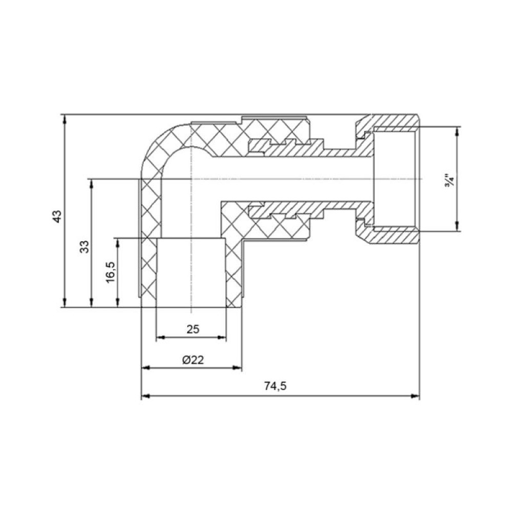 Кутник PPR з накидною гайкою Blue Ocean 25х3/4", 90 ° ВР з шторним латунним SD00010057