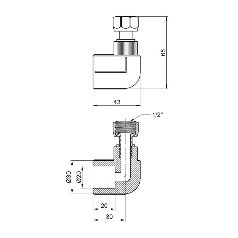 Кутник PPR Blue Ocean з накидною гайкою 20х1/2" 90 ° ВР SD00042184
