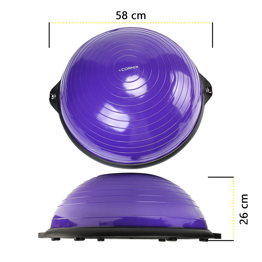 Балансировочная платформа (полусфера) Cornix Bosu Ball 58 см с эспандерами Violet XR-0454