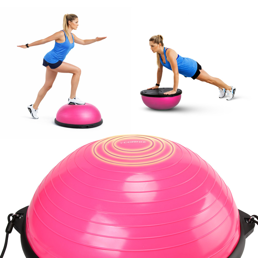 Балансувальна платформа (півсфера) Cornix Bosu Ball 58 см з еспандерами Pink XR-0456