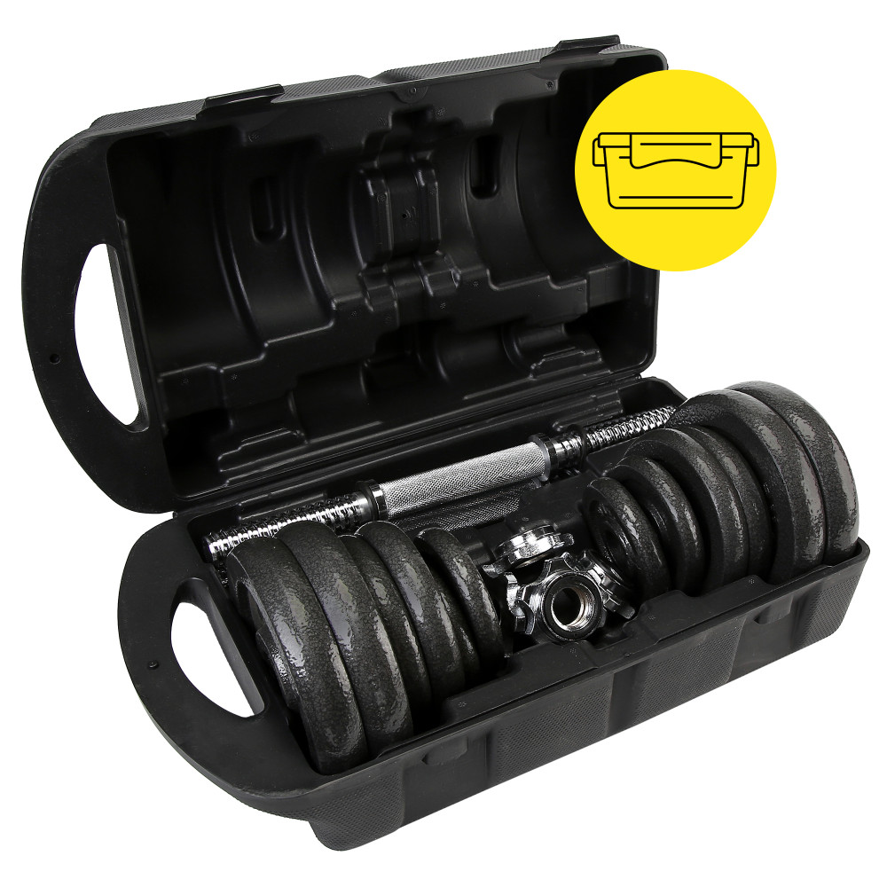 Гантелі металеві Cornix 2 x 10 кг набірні, в кейсі Black XR-0441