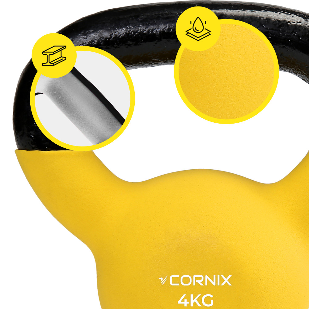 Гиря металлическая Cornix 4 кг с виниловым покрытием XR-0435 Yellow/Black