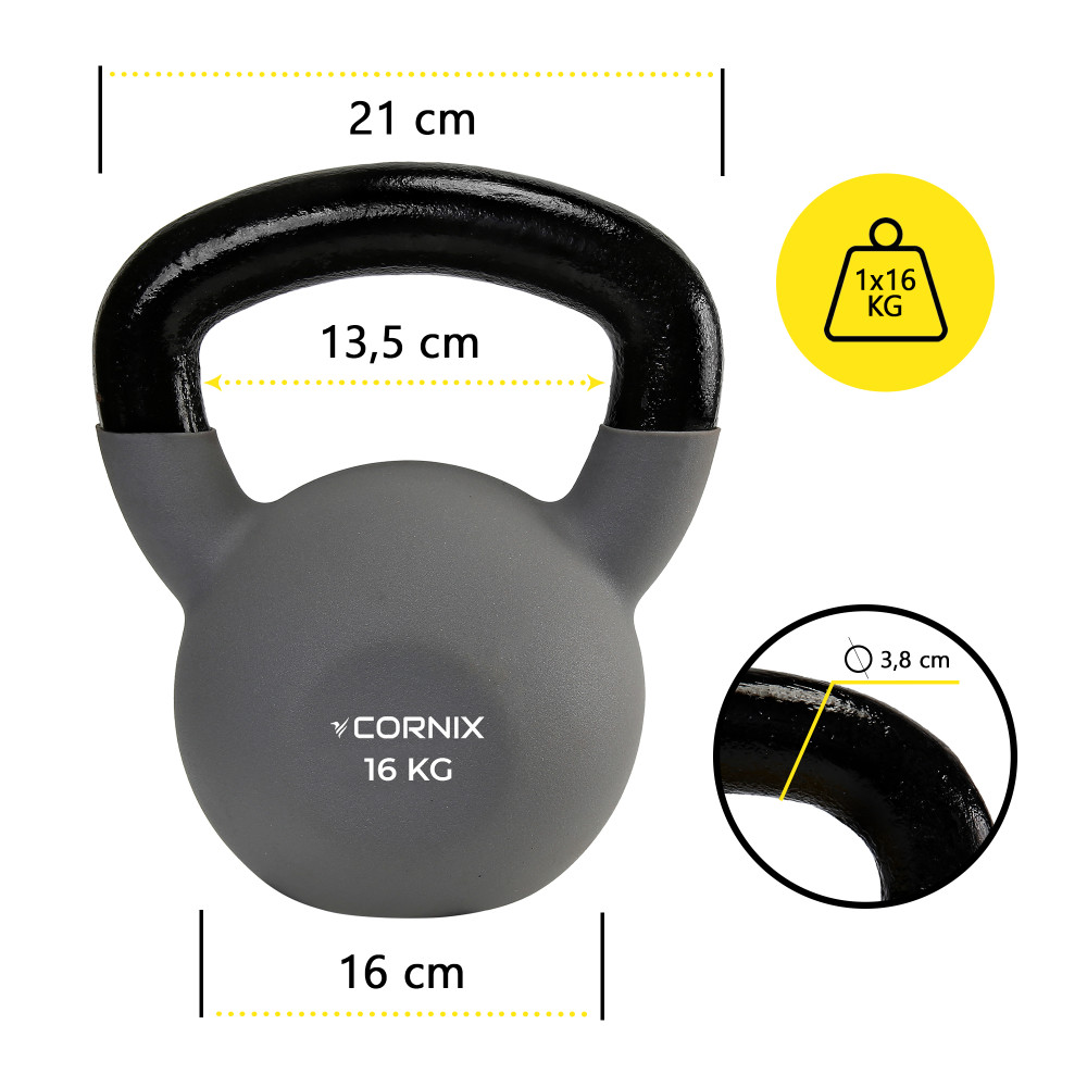 Гиря металлическая Cornix 16 кг с виниловым покрытием XR-0438 Grey/Black