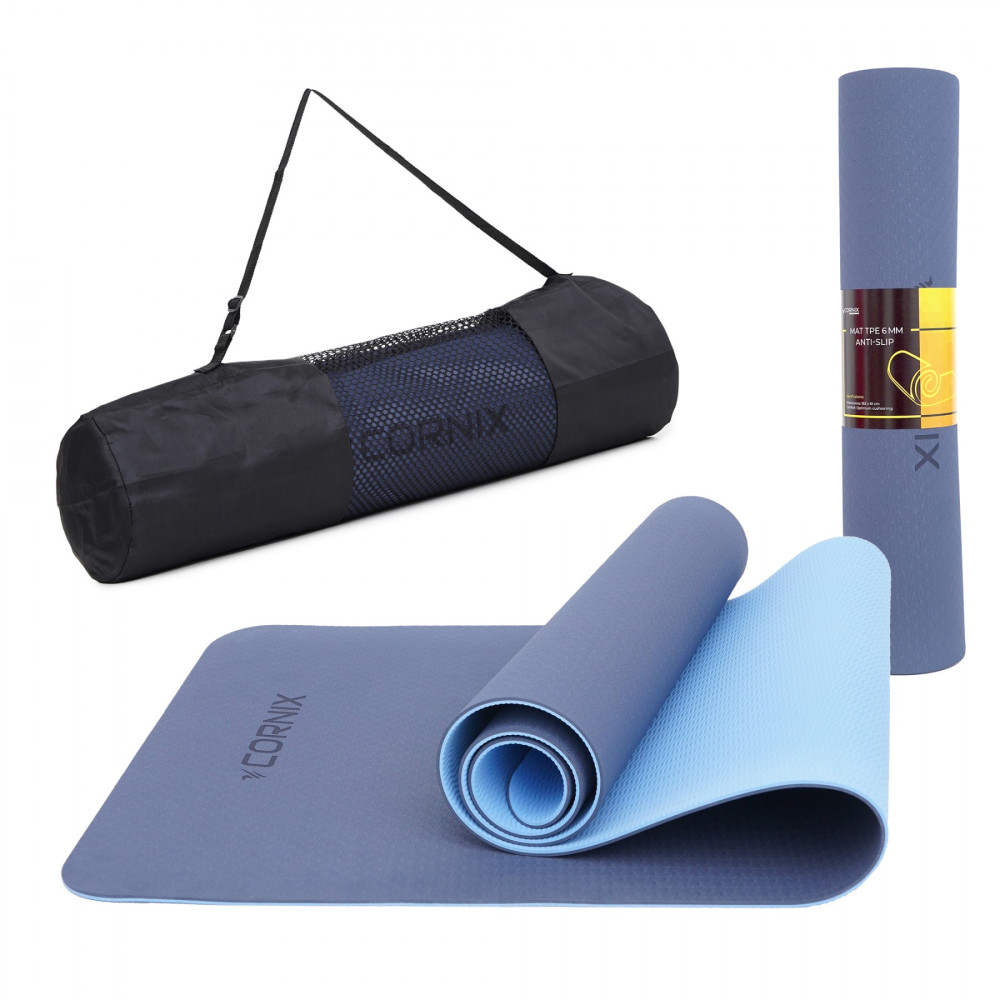 Килимок спортивний Cornix TPE 183 x 61 x 0.6 см для йоги та фітнесу XR-0003 Blue/Sky Blue