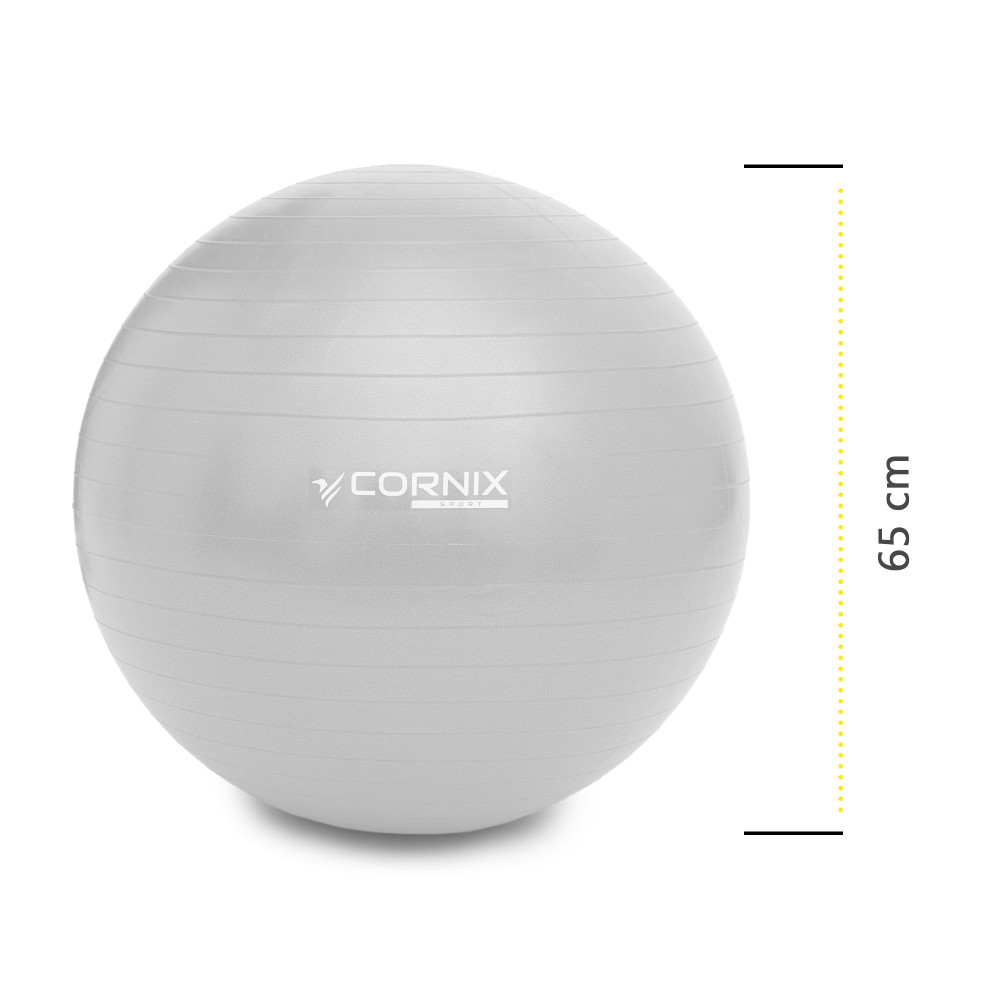 М'яч для фітнесу (фітбол) Cornix 65 см Anti-Burst Silver XR-0362