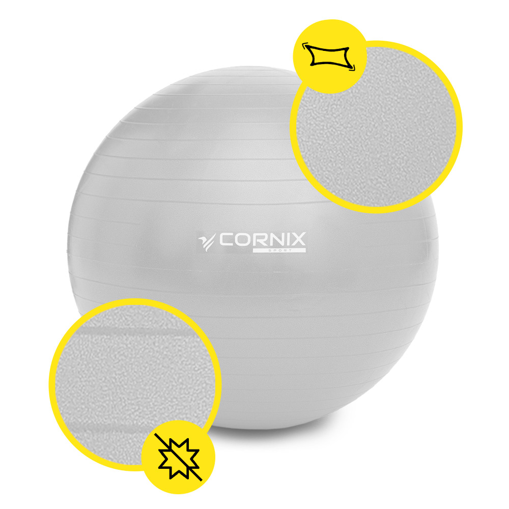 М'яч для фітнесу (фітбол) Cornix 65 см Anti-Burst Silver XR-0362