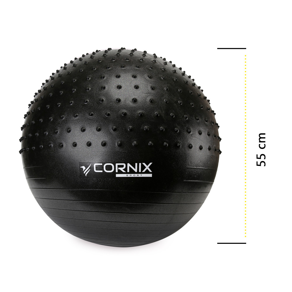 М'яч для фітнесу (фітбол) Cornix 55 см напівмасажний Anti-Burst Black XR-0458