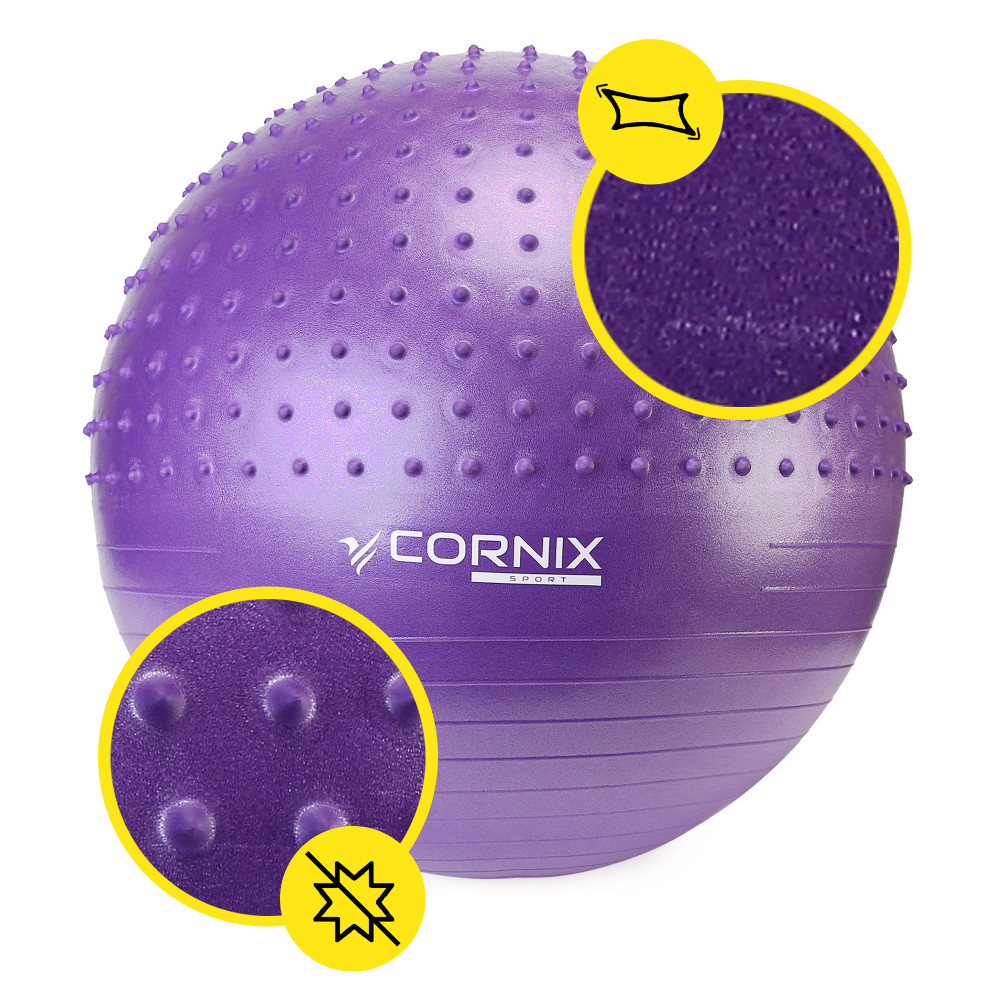 М'яч для фітнесу (фітбол) Cornix 55 см напівмасажний Anti-Burst Violet XR-0460
