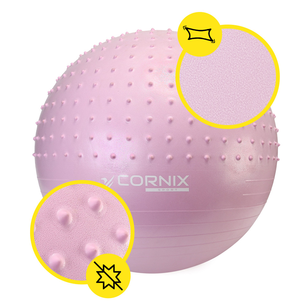 Мяч для фитнеса (фитбол) Cornix 55 см полумассажный Anti-Burst Light Pink XR-0465