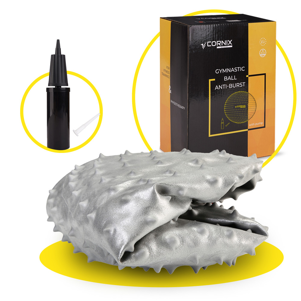 Мяч для фитнеса (фитбол) Cornix 55 см массажный Anti-Burst Silver XR-0471