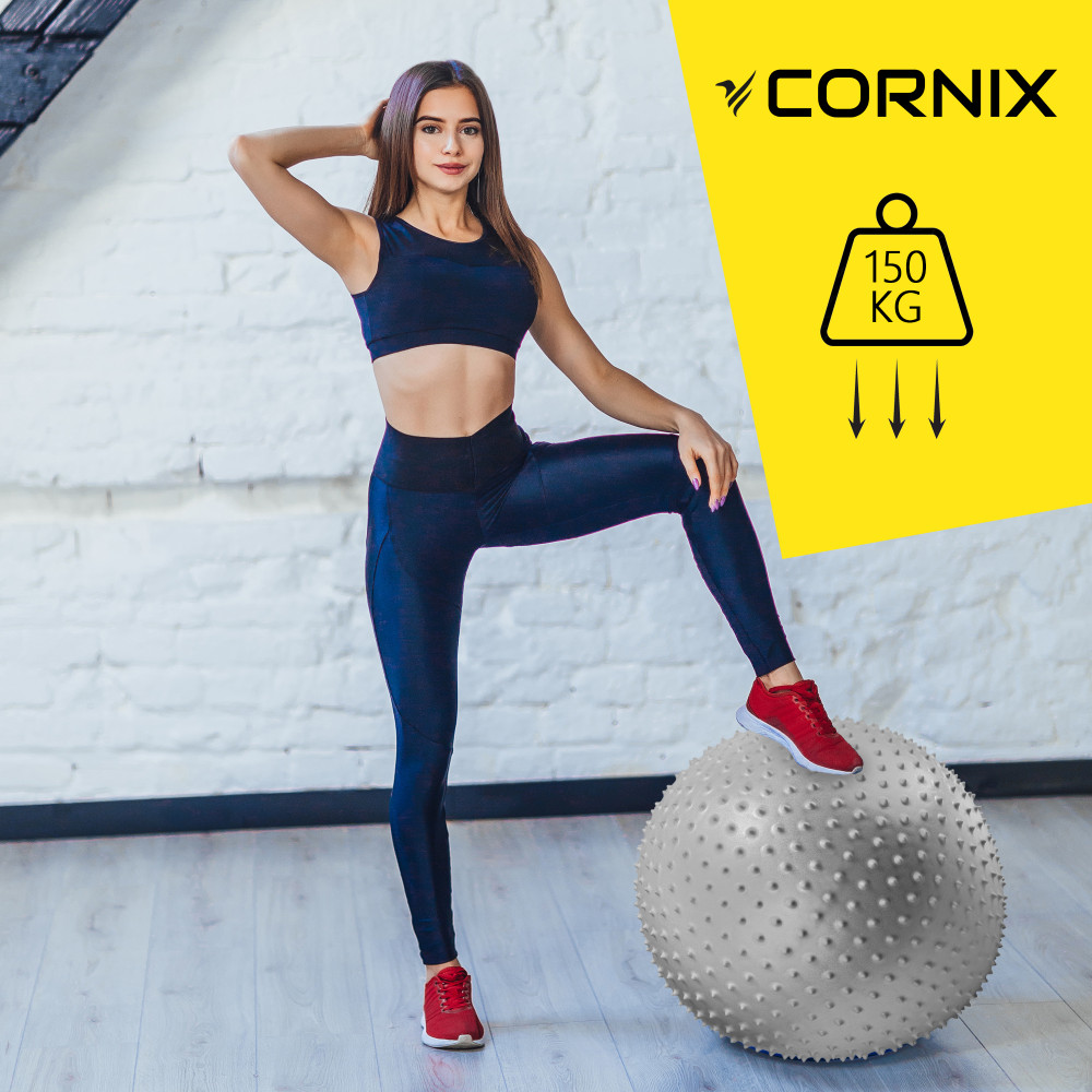 Мяч для фитнеса (фитбол) Cornix 55 см массажный Anti-Burst Silver XR-0471