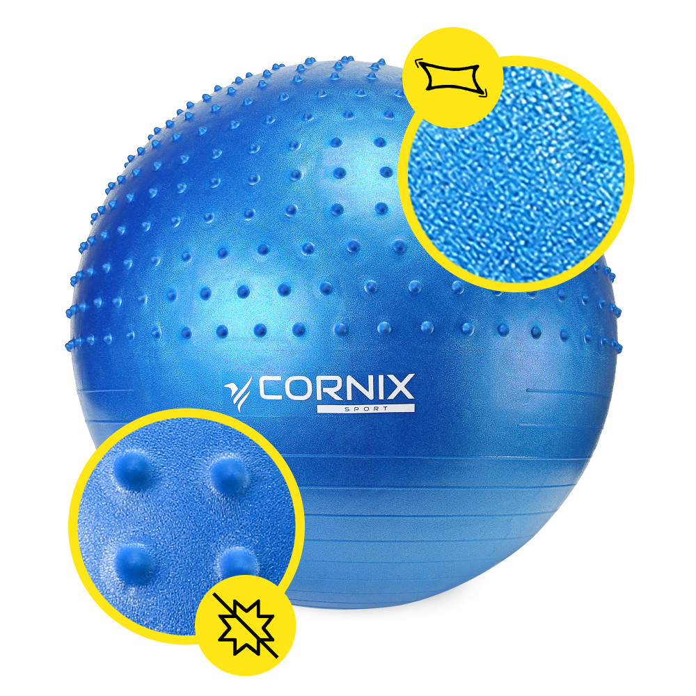 Мяч для фитнеса (фитбол) Cornix 65 см полумассажный Anti-Burst Blue XR-0475