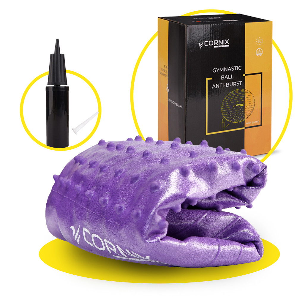 М'яч для фітнесу (фітбол) Cornix 65 см напівмасажний Anti-Burst Violet XR-0476