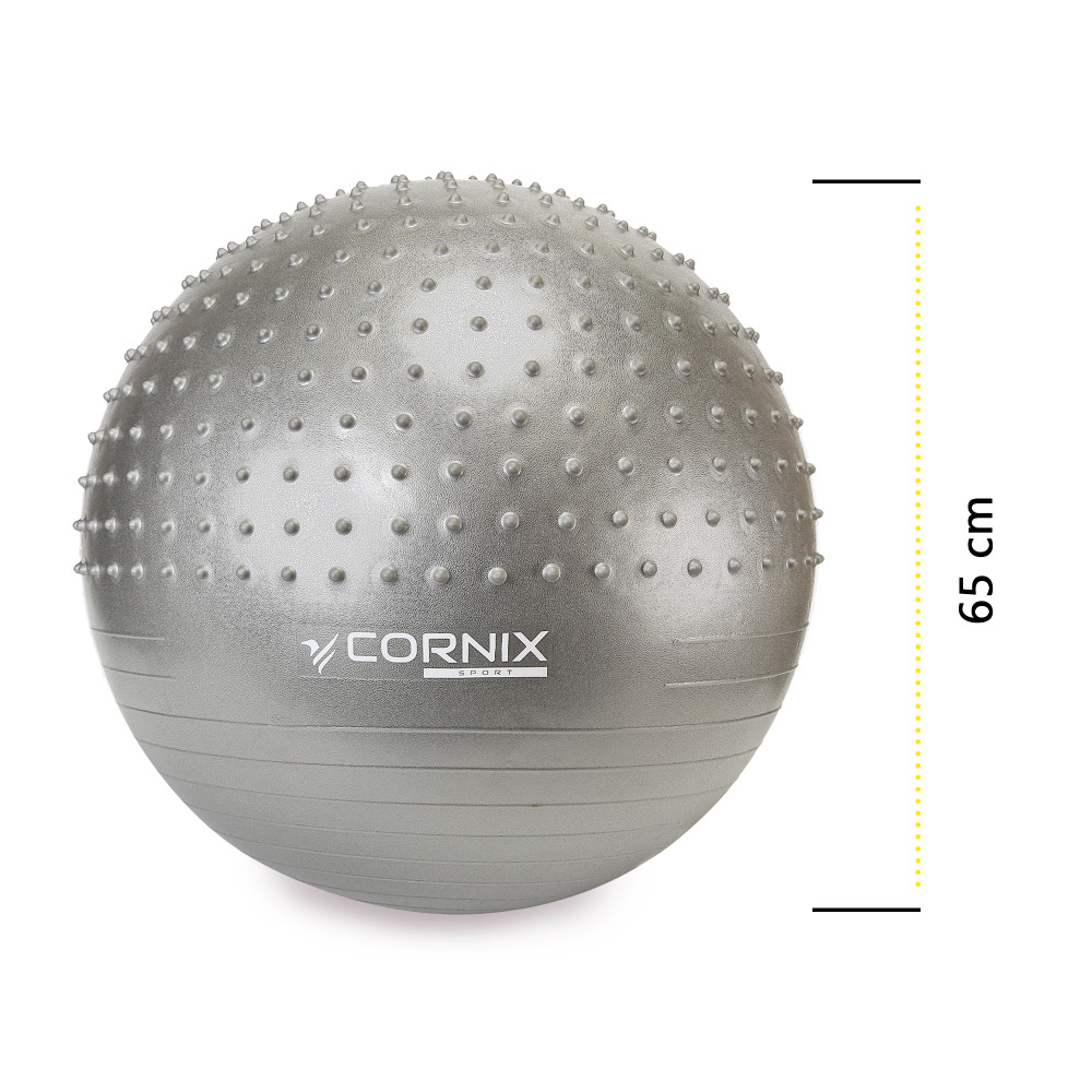 М'яч для фітнесу (фітбол) Cornix 65 см напівмасажний Anti-Burst Silver XR-0479